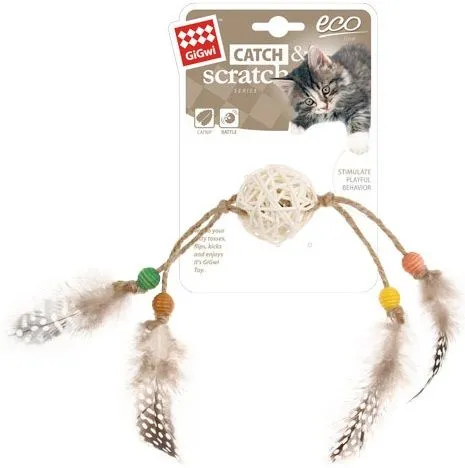 Gigwi Ecoline Catch  and  Scratch With Rattle Wood  –  Feather  –  Rattan – White All Ages 1