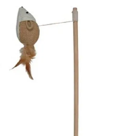 Trixie Playing Rod With Mouse  and  Feathers All Ages 1