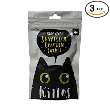 Kittos Sunfish  and  Chicken Twirls Treat Cat pack of 3 All Ages Pack of 3