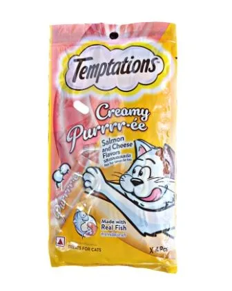 Temptations Creamy Purrrr. ee Salmon  and  Cheese Flavour Cat Treats   4 PCS X 12 Gms   All Ages 48g