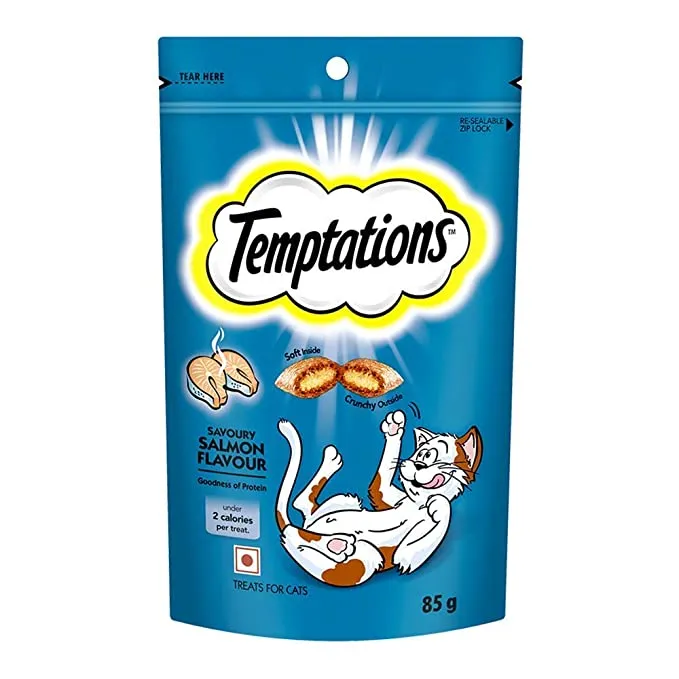 Temptations Savoury Salmon Adult Cat Treats 85 G   Pack Of 12   – Ecom Pack All Ages 1020g