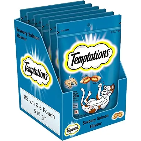 Temptations Savoury Salmon Adult Cat Treats 85 G   Pack Of 6   All Ages Pack of 6