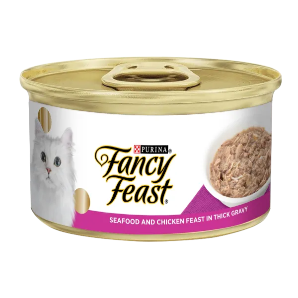 Fancy Feast Seafood  and  Chicken Feast In Thick Gravy Tin Adult Cat 85g