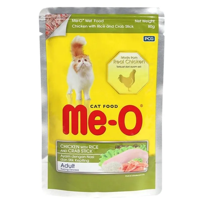MeO Chicken With Rice  and  Crab Stick   Pouch   Adult Cat 80g