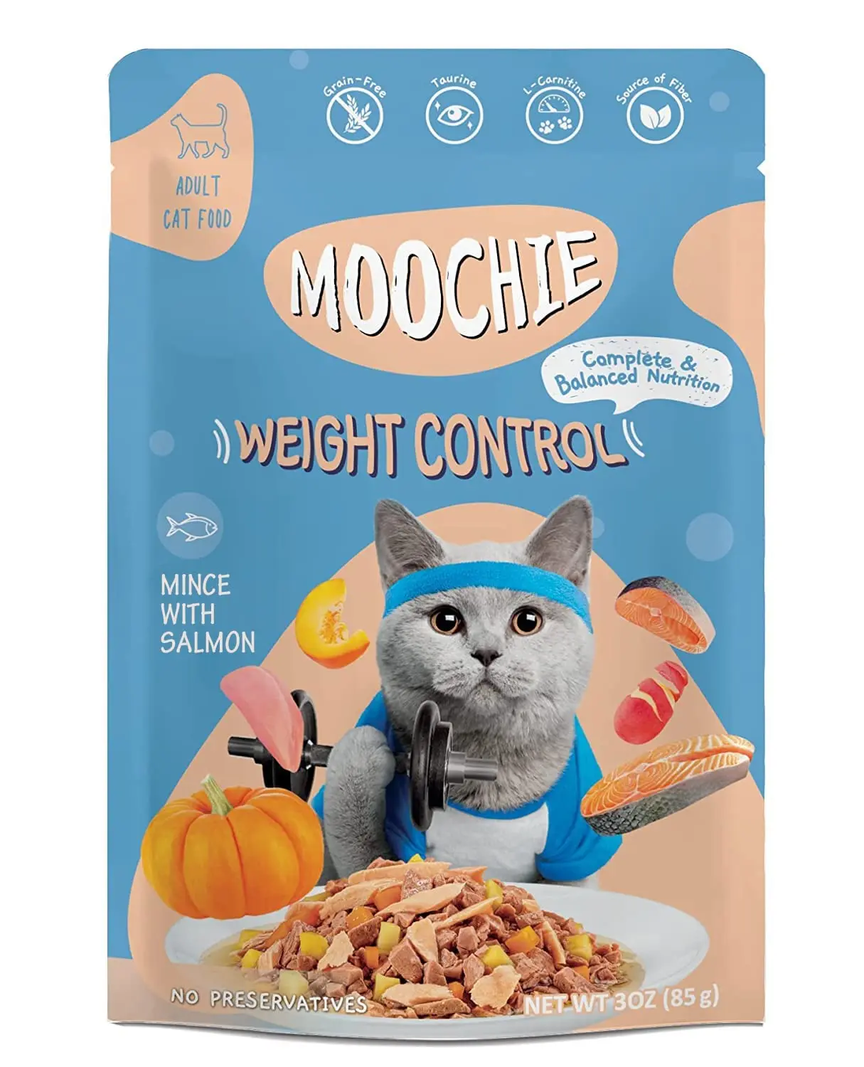 Moochie Weight Control Mince With Salmon Pouch For Cats Adult Cat 85g