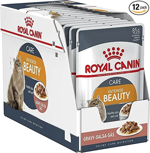 Royal Canin Intense Beauty Gravy Salsa Sas   Pouch   – Pack of 12 Adult Cat pack of 12