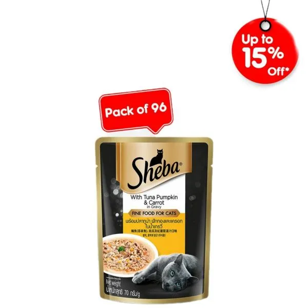 Sheba Tuna Pumpkin  and  Carrot In Gravy 70 G   Pack Of 96   Adult Cat Pack of 96