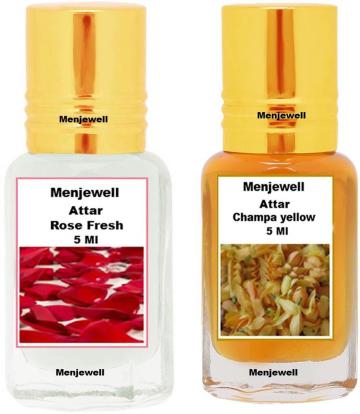 Menjewell Pack of 2PCS AttarRose Fresh 5MLChampa Yellow 5ML Floral Attar Floral