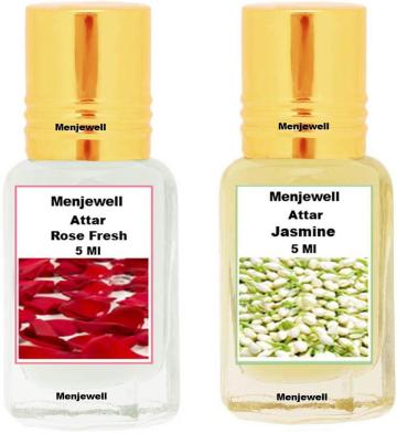 Menjewell Pack of 2PCS AttarRose Fresh 5MLJasmine 5ML Floral Attar Rose Motia-Jasmin