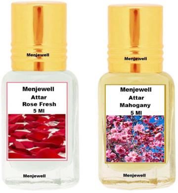 Menjewell Pack of 2PCS AttarRose Fresh 5MLMahogany 5ML Floral Attar Floral
